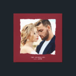 Modern photo wedding personalised est. in canvas print<br><div class="desc">Modern simple torn edges burgundy effect photo wedding personalised established in gift.</div>
