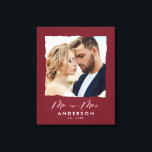 Modern photo wedding personalised Mr and Mrs Canvas Print<br><div class="desc">Modern simple torn edges burgundy photo Mr and Mrswedding personalised established in gift.</div>