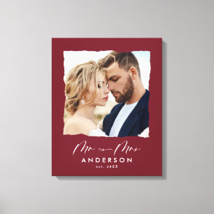 Modern photo wedding personalised Mr and Mrs Canvas Print