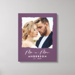 Modern photo wedding personalised Mr and Mrs Canvas Print<br><div class="desc">Modern simple torn edges purple photo Mr and Mrs wedding personalised established in gift.</div>
