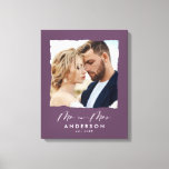 Modern photo wedding personalised Mr and Mrs Canvas Print<br><div class="desc">Modern simple torn edges purple photo Mr and Mrs wedding personalised established in gift.</div>