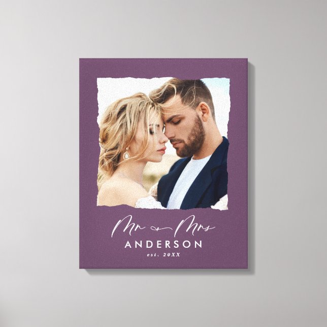 Modern photo wedding personalised Mr and Mrs Canvas Print (Front)