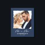 Modern photo wedding personalised Mr and Mrs Canvas Print<br><div class="desc">Modern simple torn edges navy blue photo Mr and Mrs wedding personalised established in gift.</div>