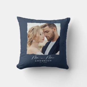 Modern photo wedding personalised Mr and Mrs Cushion