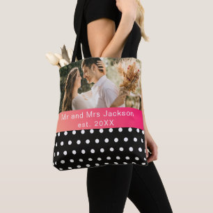 Modern photo wedding personalised mr and mrs tote bag