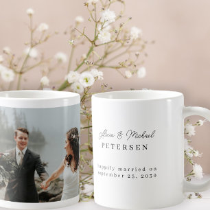 Modern photo wedding personalised script names coffee mug