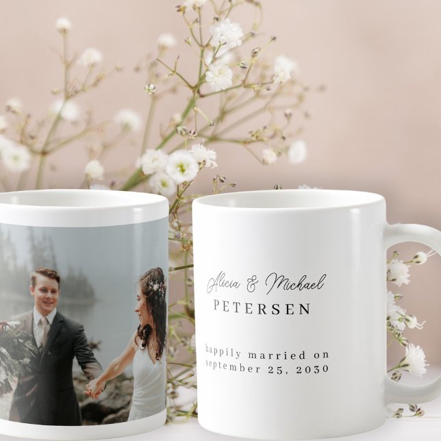 Modern photo wedding personalized script names coffee mug (Creator Uploaded)