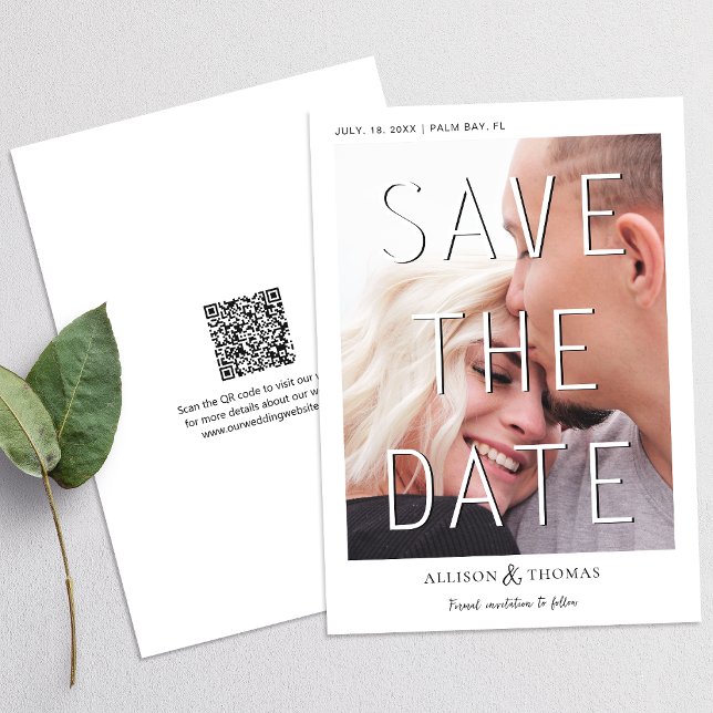 Modern Photo Wedding  QR Code Save The Date Invitation (The QR code makes it easy for guests to visit your website for more details about your wedding.)