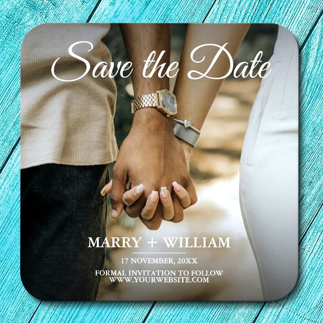 Modern Photo Wedding Save The Date Elegant Classic Coaster (Creator Uploaded)