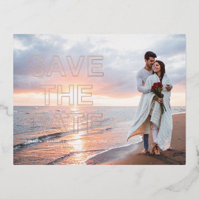 Modern Photo Wedding Save the Date Foil Invitation Postcard (Front)