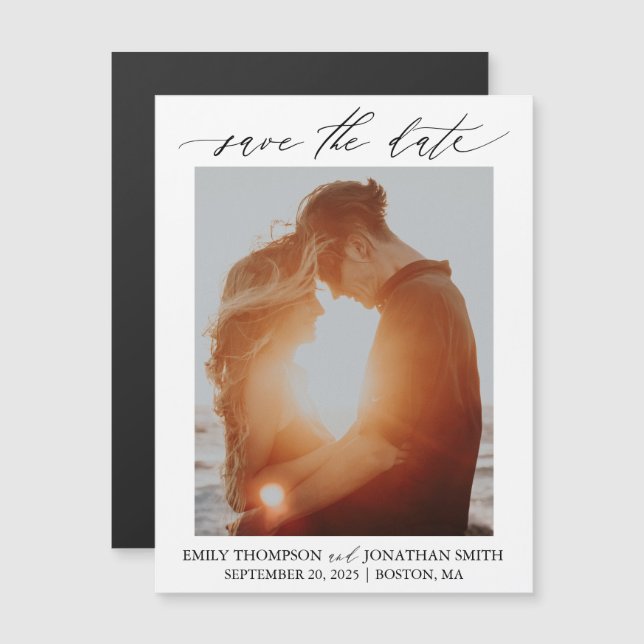 Modern Photo Wedding Save The Date Magnet in Black (Front/Back)