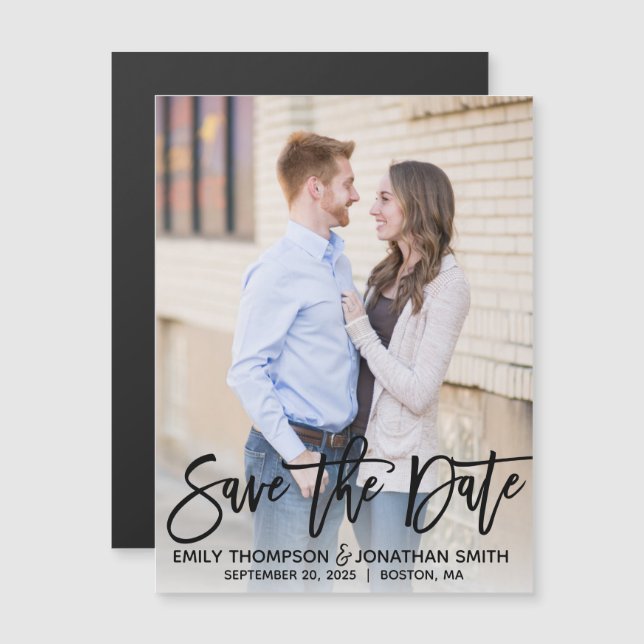 Modern Photo Wedding Save The Date Magnets Black (Front/Back)
