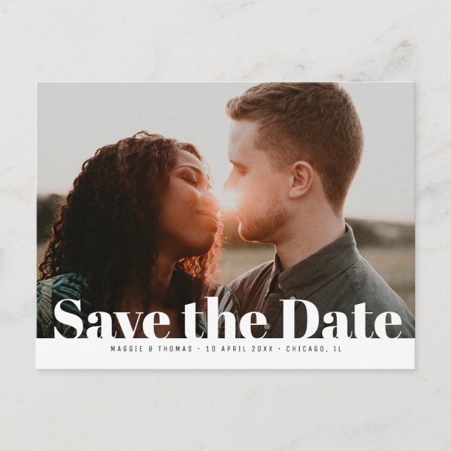 Modern photo wedding save the date postcard (Front)