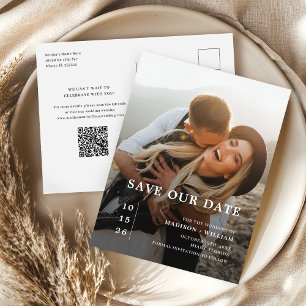 Modern Photo Wedding Save the Date QR Code Postcard
