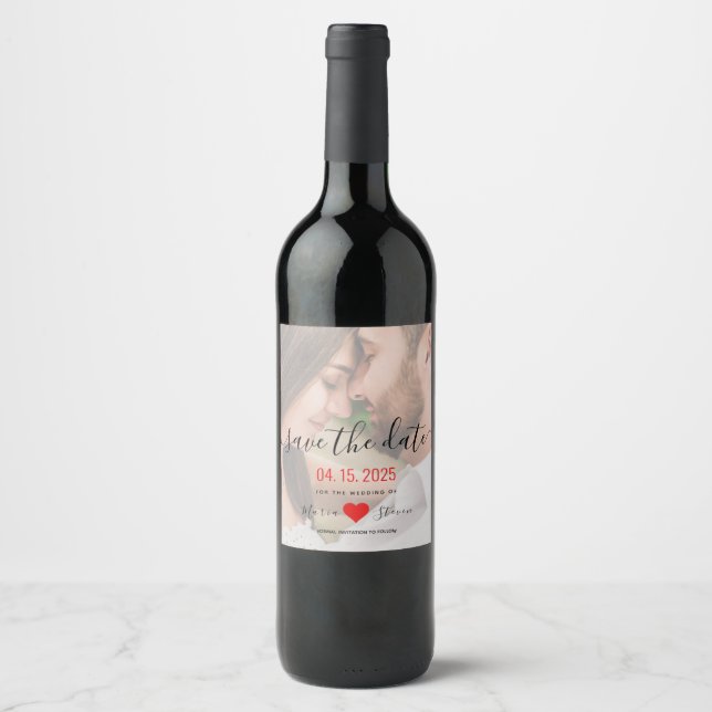 Modern Photo Wedding Save The Date Wine Label (Front)
