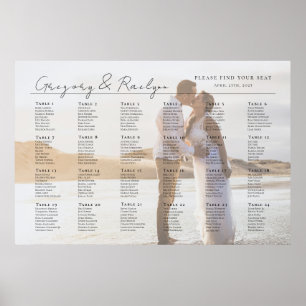 Modern photo wedding seating chart, 24 tables poster