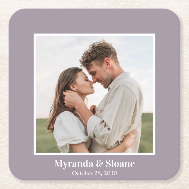 Modern Photo Wedding Square Paper Coaster (Front)