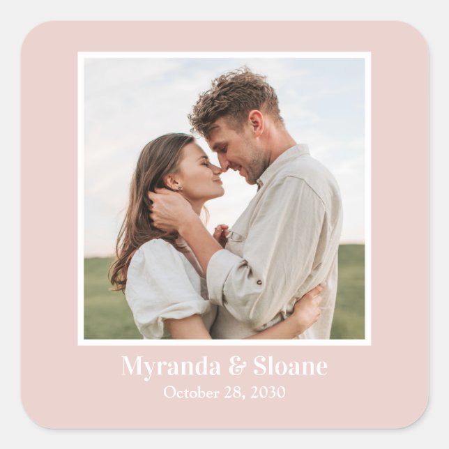 Modern Photo Wedding Square Sticker (Front)
