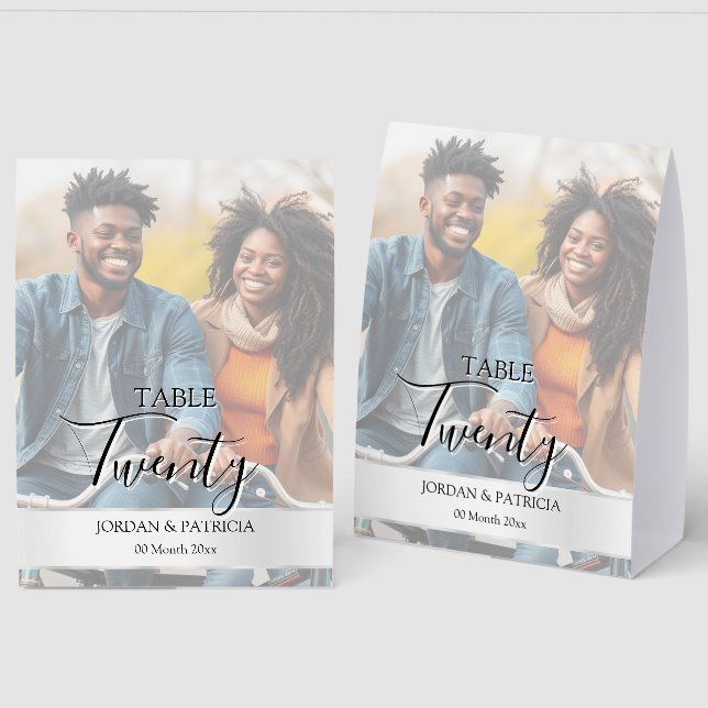 Modern Photo Wedding Table Number | Editable  (Front/Back)