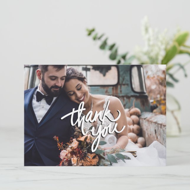 Modern Photo Wedding Thank You Card (Standing Front)