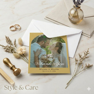 Modern Photo Wedding Thank You Card with Text