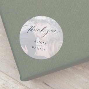Modern photo wedding thank you favour classic round sticker