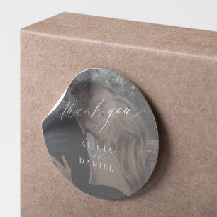 Modern photo wedding thank you favour  classic round sticker