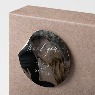 Modern photo wedding thank you favour  classic round sticker