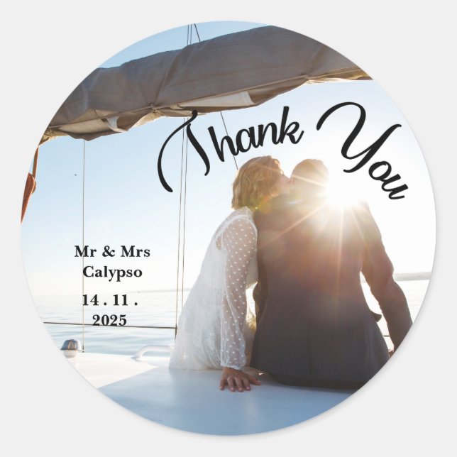 Modern Photo Wedding Thank You Favour Stickers (Front)