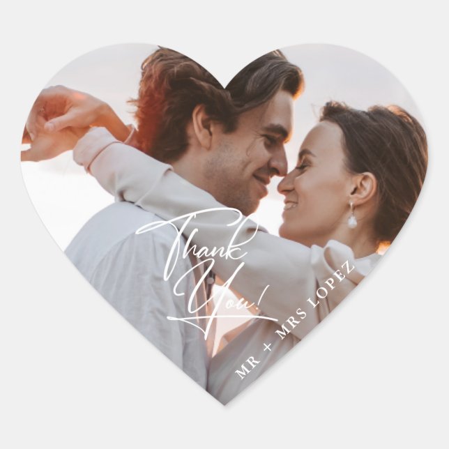 Modern Photo Wedding Thank You Favour Stickers (Front)
