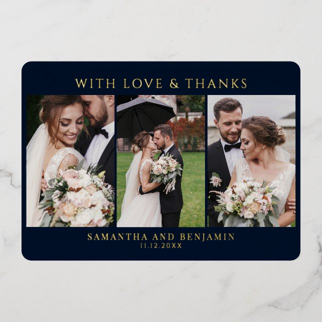 Modern Photo Wedding Thank You Gold Foil Card (Front)