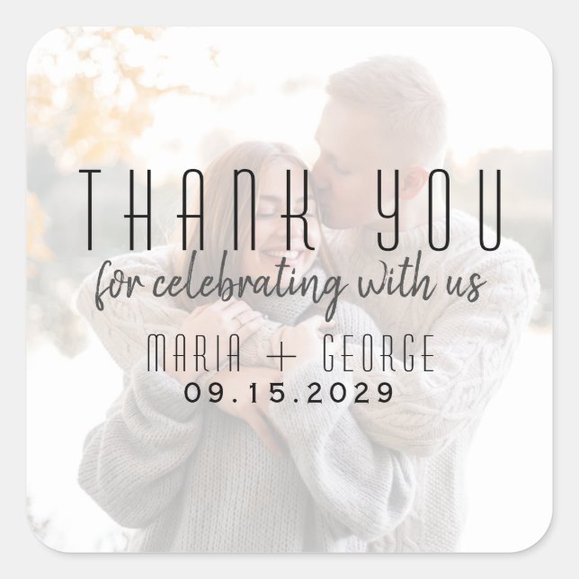 Modern Photo Wedding Thank You Square Sticker (Front)