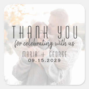 Modern Photo Wedding Thank You Square Sticker