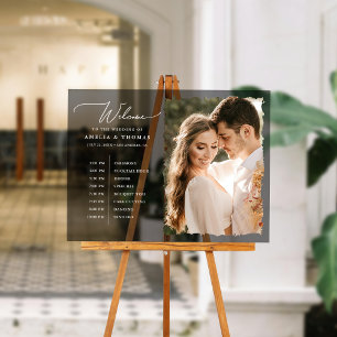 Modern Photo Welcome and Timeline Black Acrylic Sign