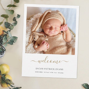Modern Photo Welcome Baby Annnouncement Postcard