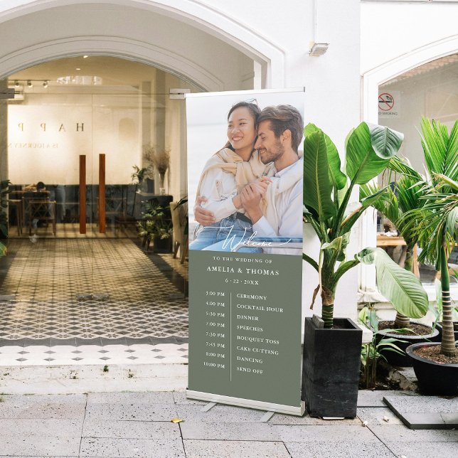 Modern Photo Welcome Timeline Chart Retractable Banner (Impress guests with a retractable banner featuring your photo, welcome, and key timeline details!)