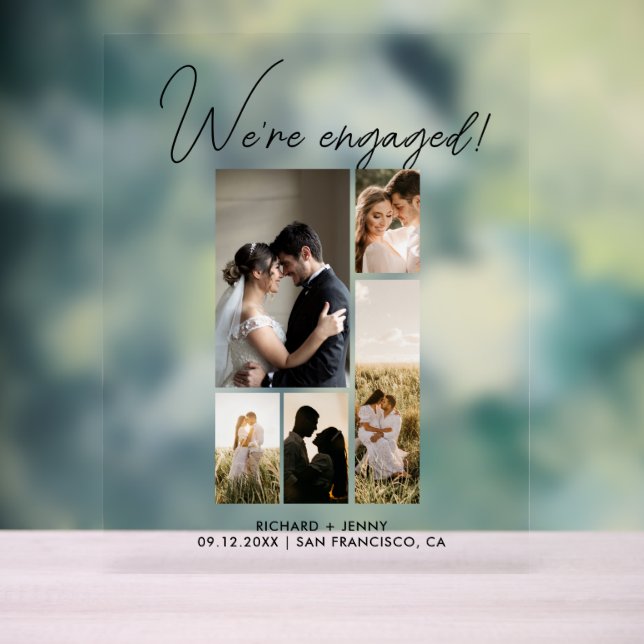 Modern Photo We're Engaged Engagement Acrylic Sign (Neutral)