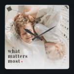 Modern Photo & What Matters Most Positive Quote Square Wall Clock<br><div class="desc">Introducing the "Modern Photo & What Matters Most Positive Quote" product, available exclusively on Zazzle! This unique and inspiring product combines the power of modern photography with a positive quote that reminds us of what truly matters in life.The "Modern Photo & What Matters Most Positive Quote" product is available in...</div>