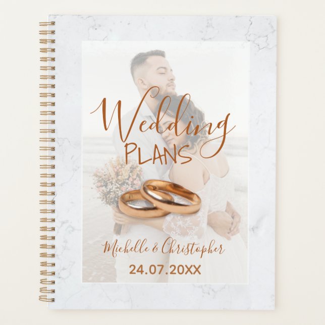 Modern Photo White & Gold Wedding Plans Planner (Front)