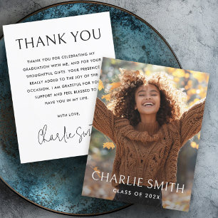 Modern photo white graduation thank you card