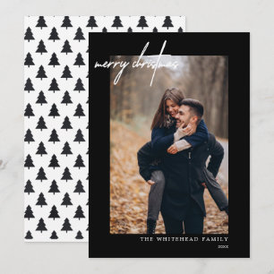 Modern Photo White Merry Christmas Black Holiday Card
