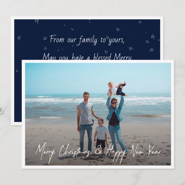 Modern Photo White Merry Christmas Happy New Year  Holiday Card (Front/Back)