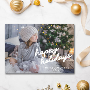 Modern Photo White Script Text Overlay Christmas Holiday Card