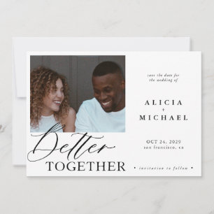 Modern photo white simple script black wedding save the date