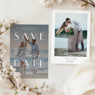 Modern Photo White Text Overlay Wedding Save The Date