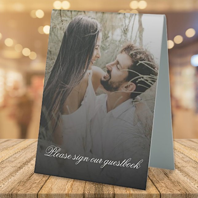 Modern Photo with Black Overlay Wedding (Modern Photo with Black Overlay Wedding Table Tent Sign)