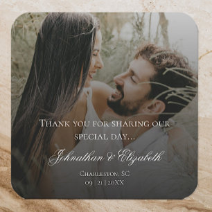 Modern Photo with Black Overlay Wedding Favour Square Sticker