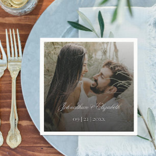Modern Photo with Black Overlay Wedding Napkin