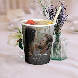 Modern Photo with Black Overlay Wedding Paper Cups