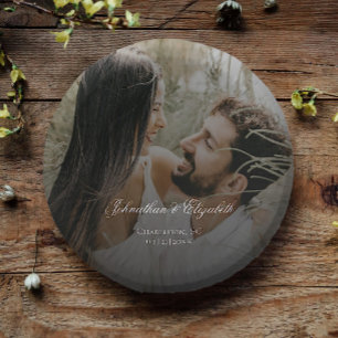 Modern Photo with Black Overlay Wedding Paper Plate